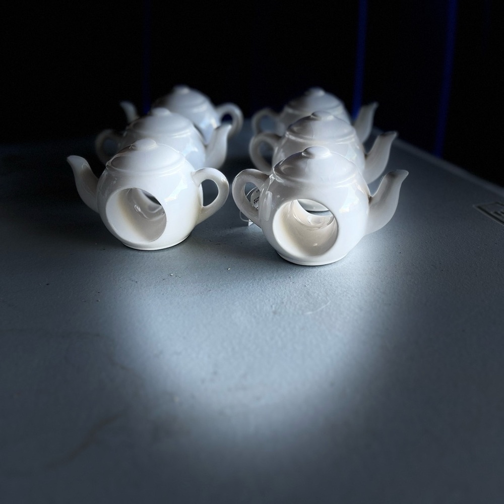 Set of  vintage White Ceramic Teapot Napkin Rings